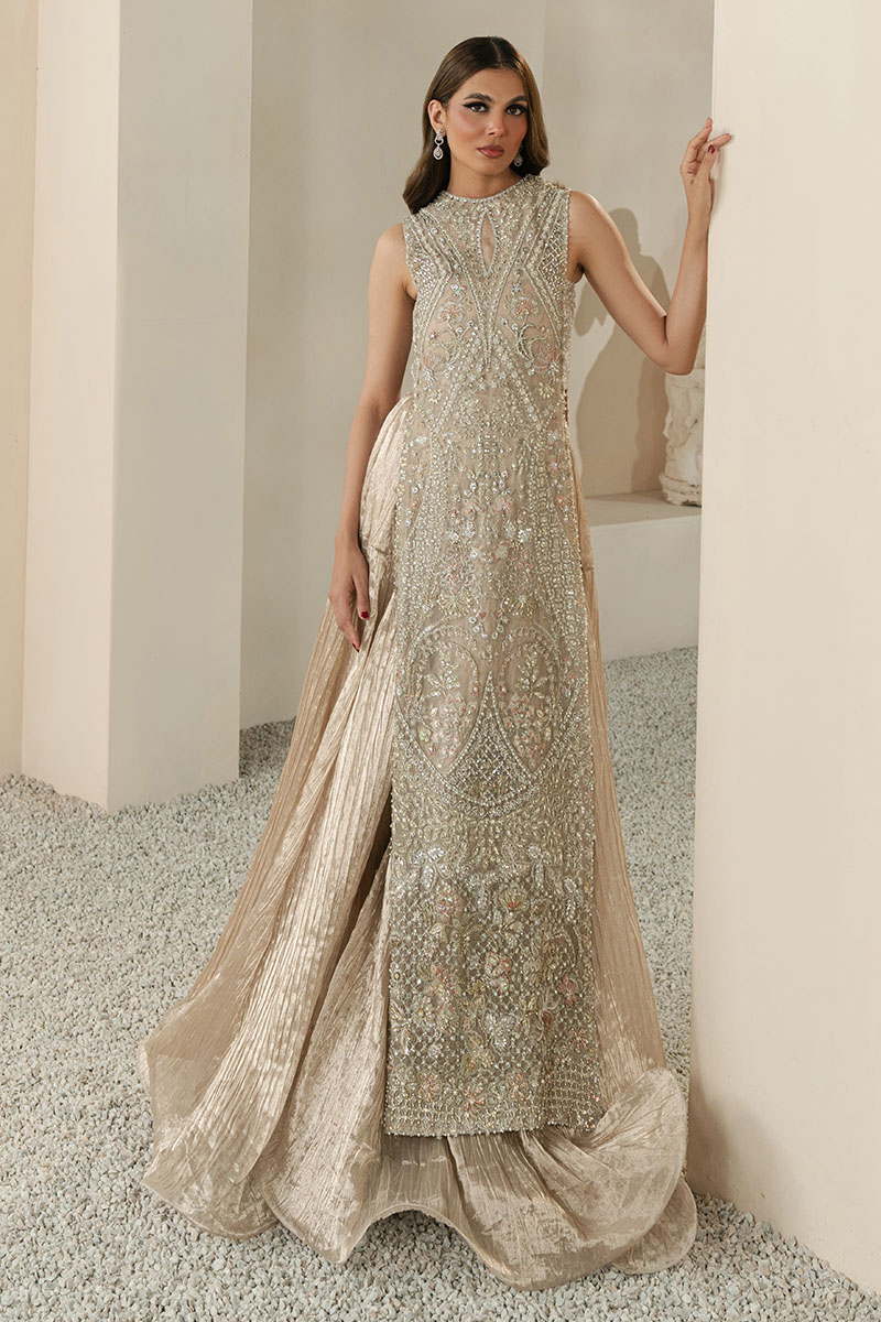 Gold Embellished Net Silk Salwar Kameez (3-Piece) - Image 3