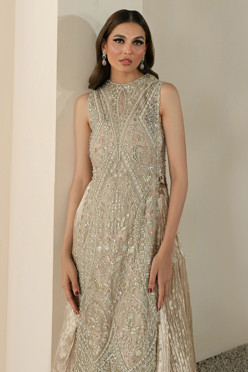 Gold Embellished Net Silk Salwar Kameez (3-Piece) - Image 4