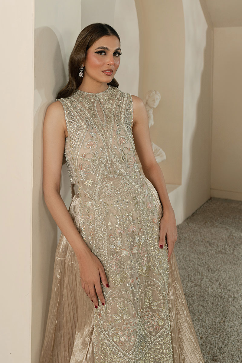 Gold Embellished Net Silk Salwar Kameez (3-Piece) - Image 5