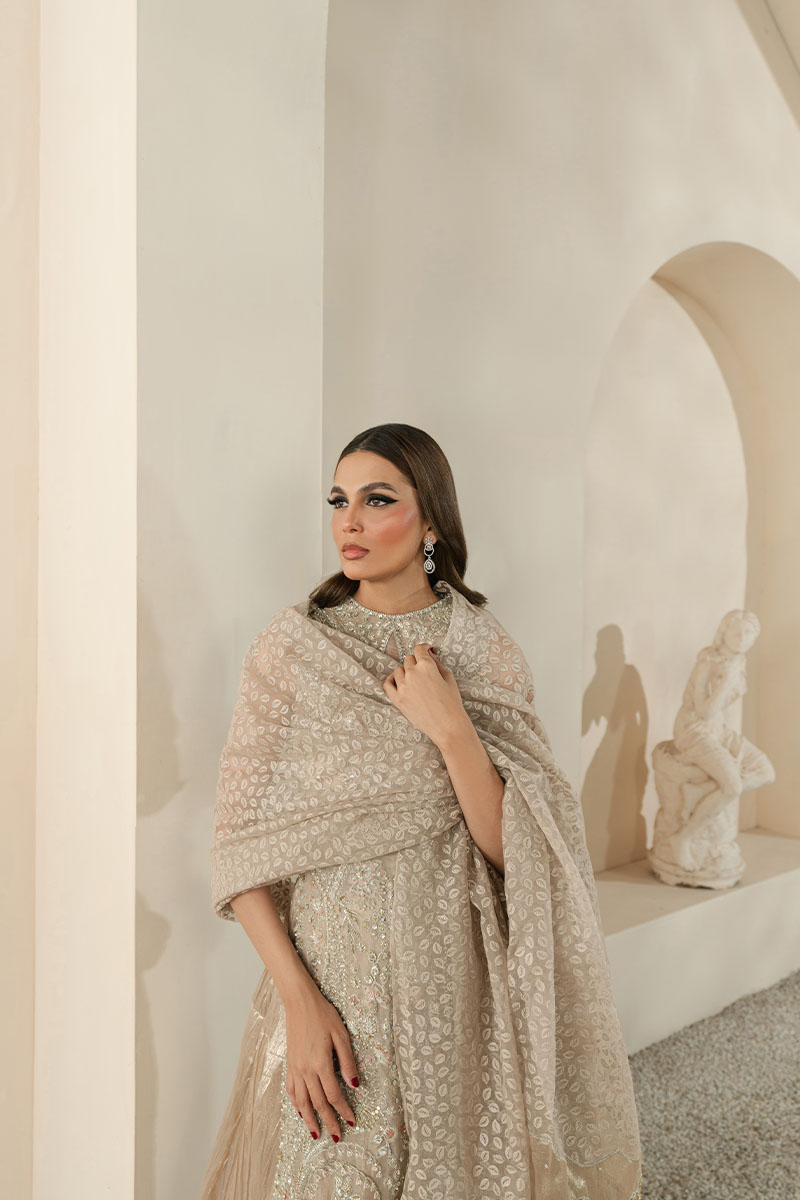 Gold Embellished Net Silk Salwar Kameez (3-Piece) - Image 9