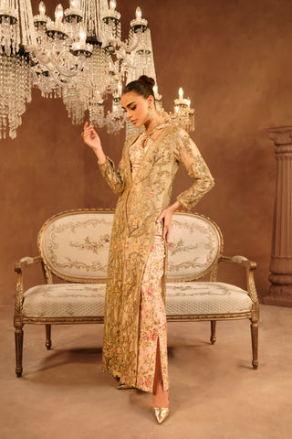 Gold Embellished Silk Masori Long Shirt & Trouser (2-Piece) - Image 5