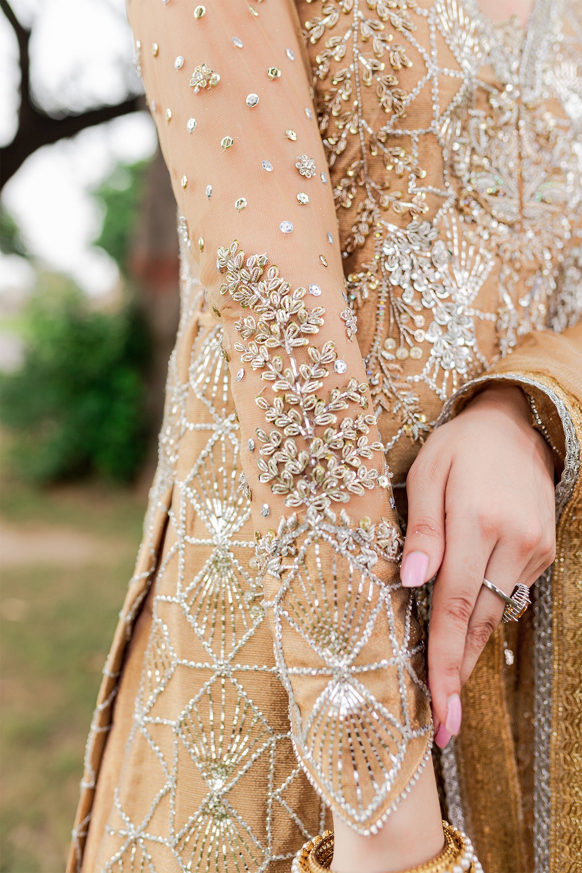 Bronze Embellished Pure Tissue Salwar Kameez (3-Piece) - Image 4