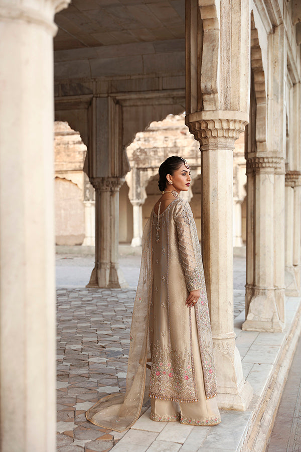 Pakistani Champagne Embroidered Tissue Salwar Kameez (3-Piece) - Image 4