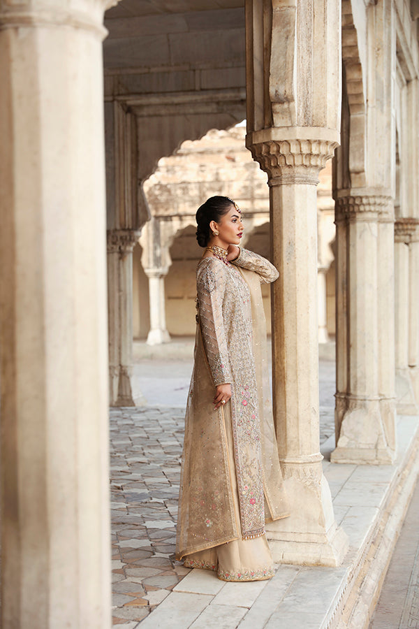 Pakistani Champagne Embroidered Tissue Salwar Kameez (3-Piece) - Image 5