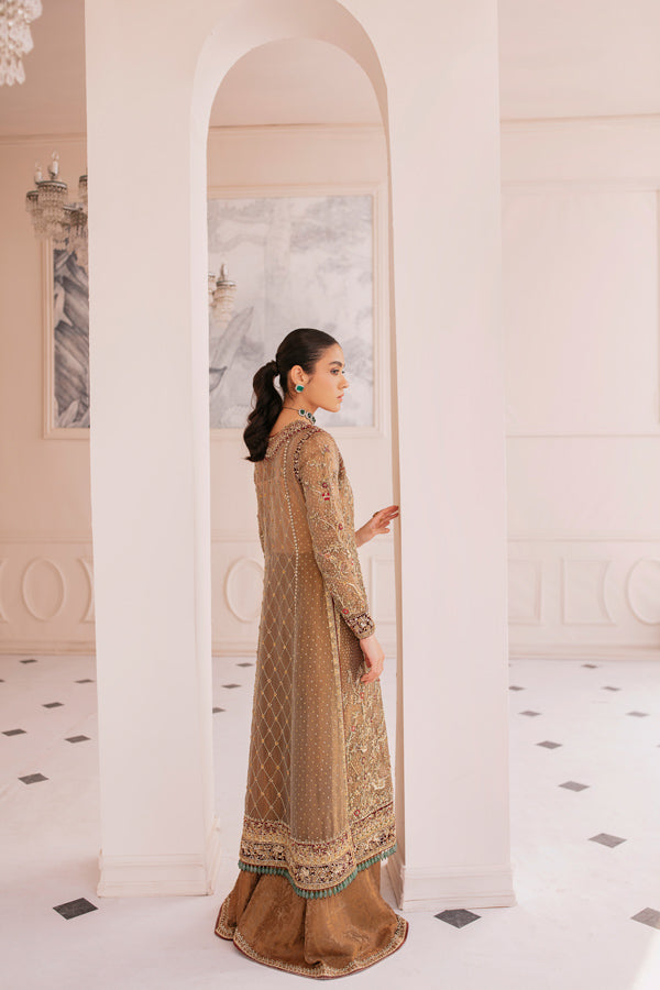 Antique Gold Embroidered Tissue Salwar Kameez (3-Piece) - Image 4