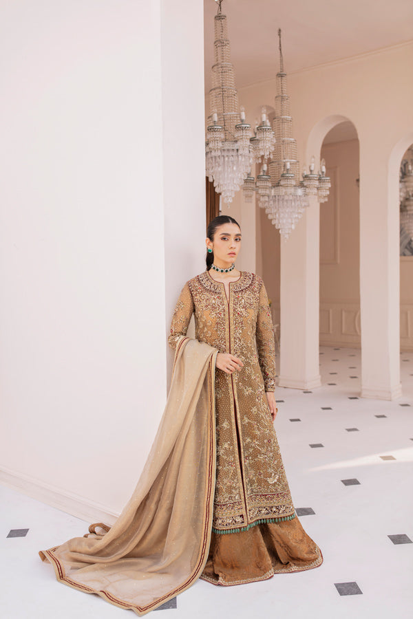 Antique Gold Embroidered Tissue Salwar Kameez (3-Piece) - Image 5