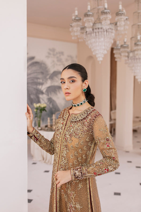 Antique Gold Embroidered Tissue Salwar Kameez (3-Piece) - Image 6