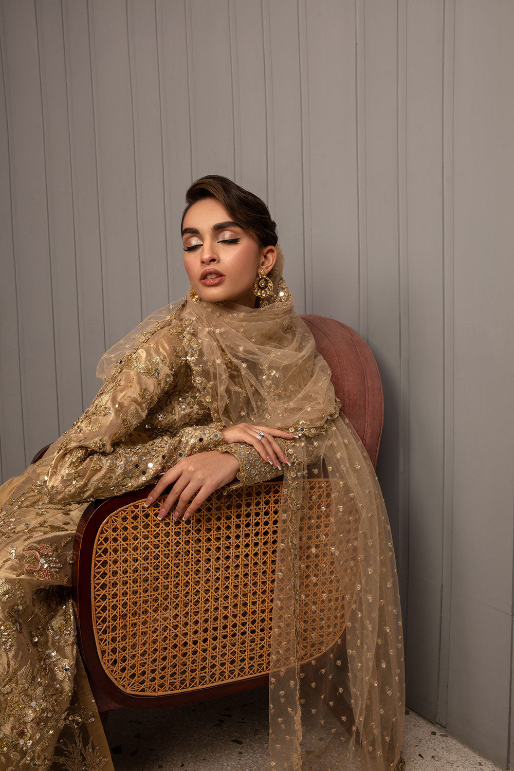 Gold Hand-Embellished Tissue Salwar Kameez (3-Piece) - Image 6