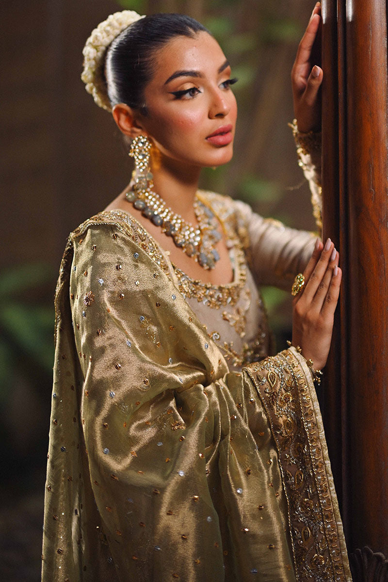 Pakistani Gold Zari Net Tissue-Silk Bridal Shirt (3-Piece) - Image 11