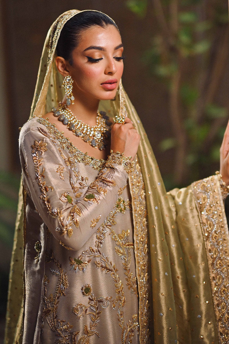 Pakistani Gold Zari Net Tissue-Silk Bridal Shirt (3-Piece) - Image 15