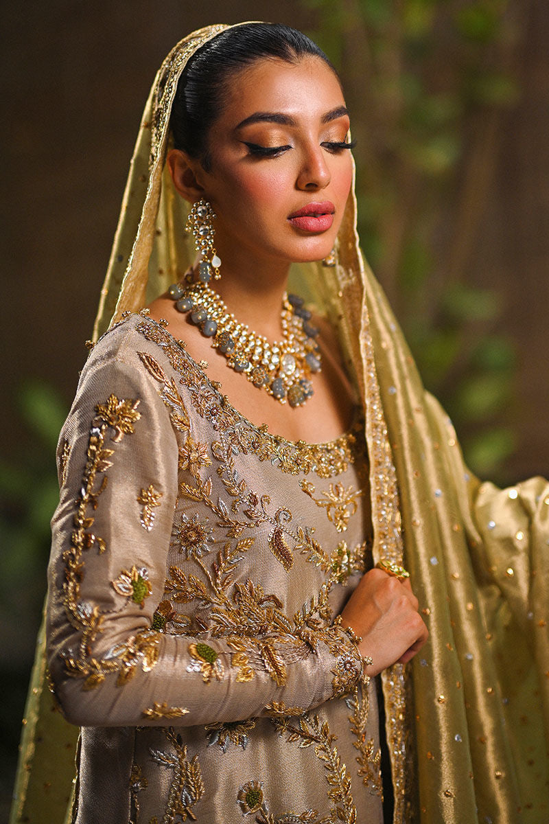 Pakistani Gold Zari Net Tissue-Silk Bridal Shirt (3-Piece) - Image 3