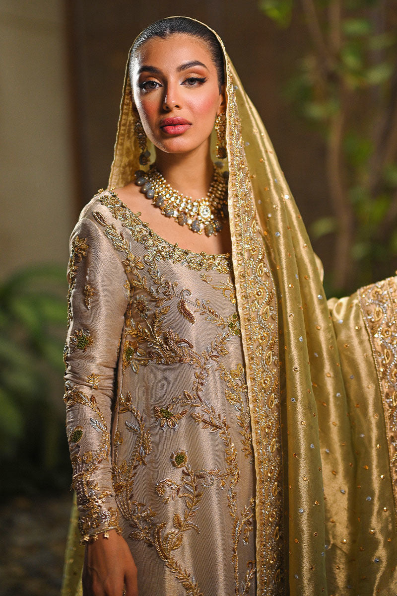 Pakistani Gold Zari Net Tissue-Silk Bridal Shirt (3-Piece) - Image 6