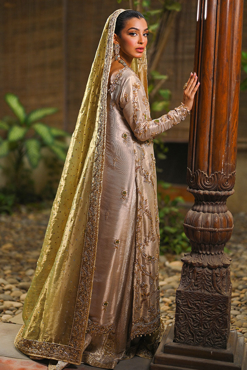 Pakistani Gold Zari Net Tissue-Silk Bridal Shirt (3-Piece) - Image 7