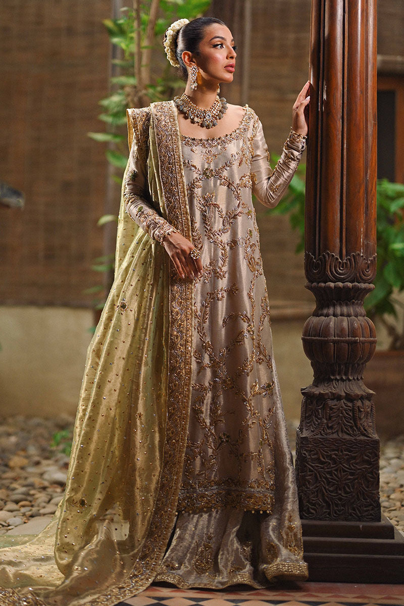 Pakistani Gold Zari Net Tissue-Silk Bridal Shirt (3-Piece) - Image 11