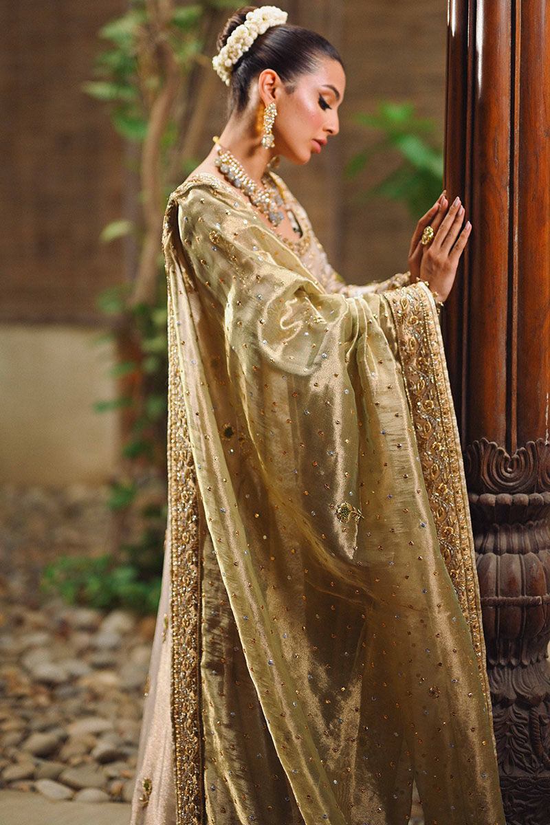 Pakistani Gold Zari Net Tissue-Silk Bridal Shirt (3-Piece) - Image 13