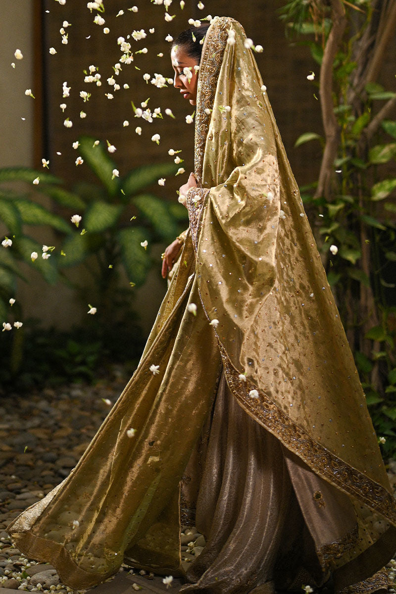 Pakistani Gold Zari Net Tissue-Silk Bridal Shirt (3-Piece) - Image 15