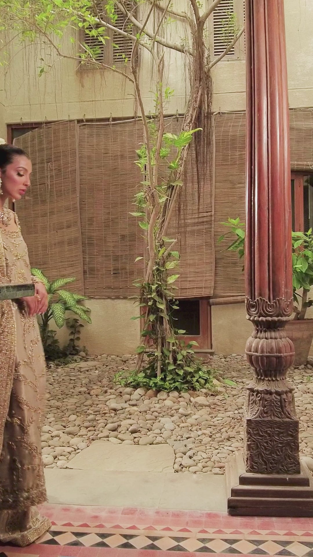 Pakistani Gold Zari Net Tissue-Silk Bridal Shirt (3-Piece) - Image 17