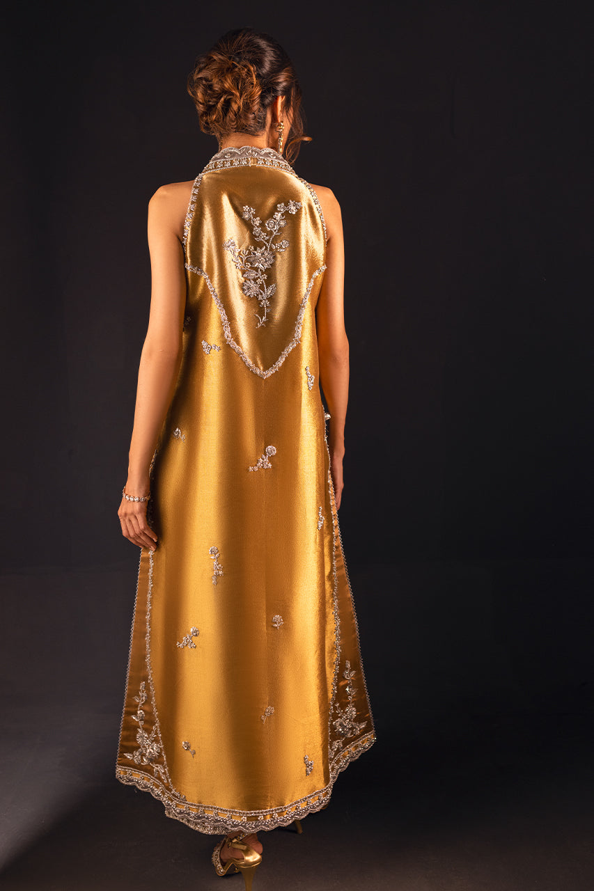 Gold Zardozi Kamdani Tissue Silk Kurta Set (3-Piece) - Image 2