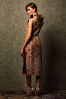 Pakistani Gold Swarovski Zardozi Tissue Salwar Kameez (3-Piece) - Image 3