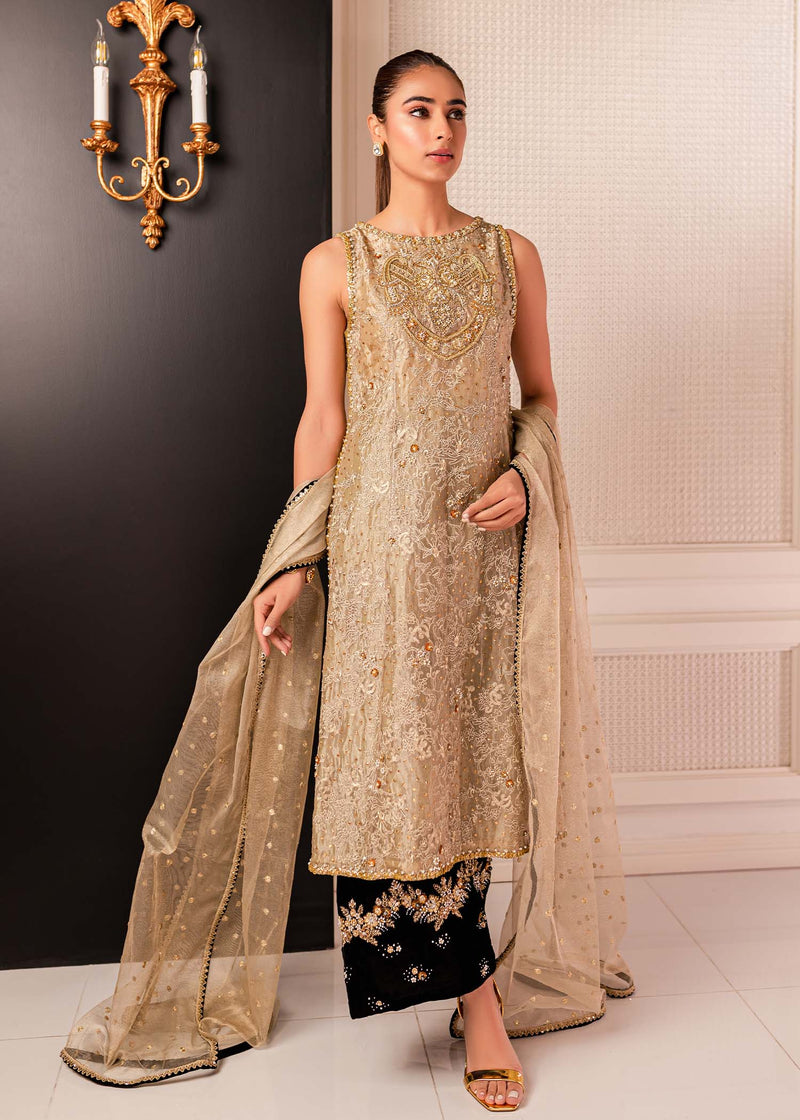 Gold Zardozi Tissue & Velvet Salwar Kameez (3-Piece) - Image 1