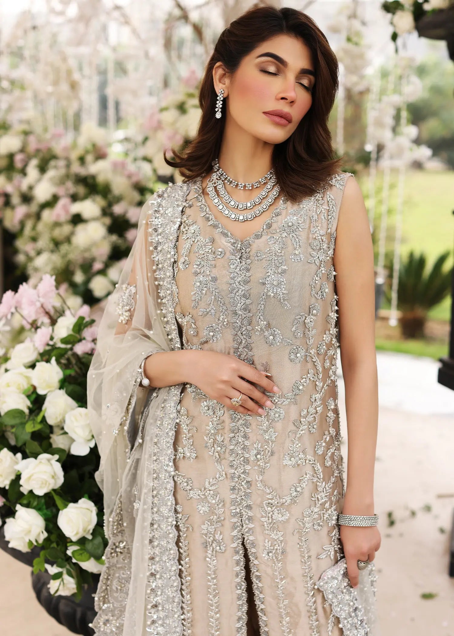 Champagne Embellished Tissue Salwar Kameez (3-Piece) - Image 10