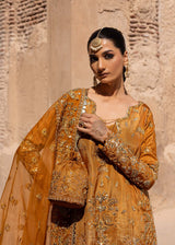 Pakistani Amber-Gold Hand-Embellished Tussel Silk Salwar Kameez (3-Piece) - Image 3