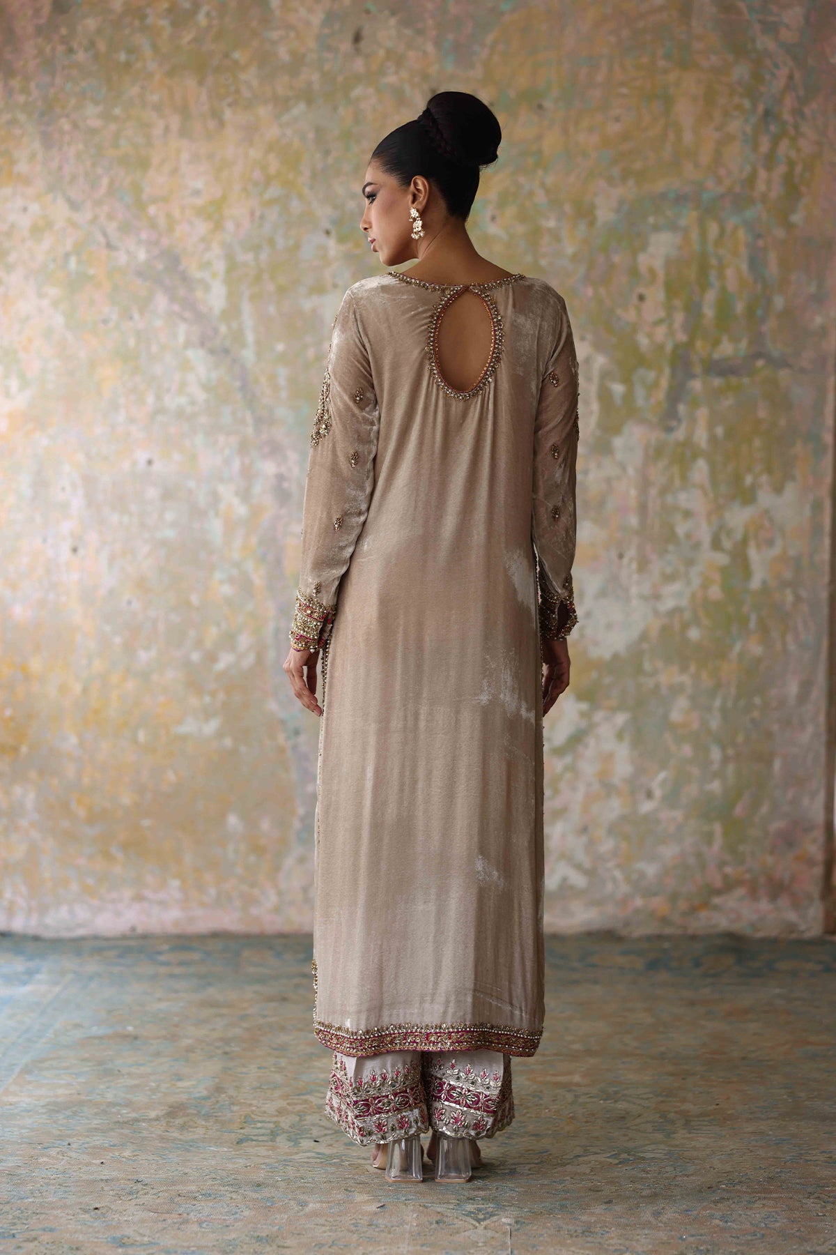 Golden Embellished Velvet Salwar Kameez (2-Piece) - Image 3