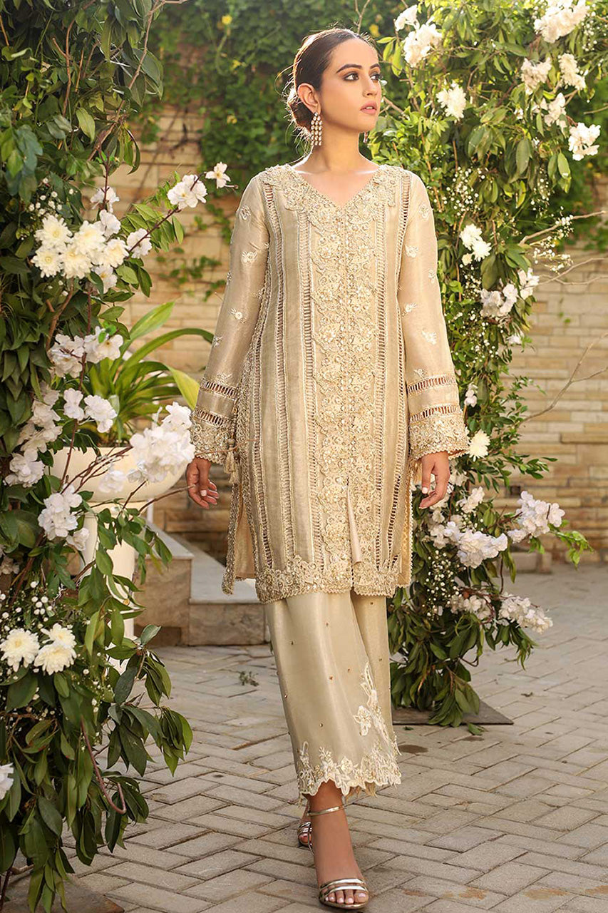Pakistani Gold Zardozi Zari Meysuri Jacket & Raw Silk Culottes (2-Piece) - Image 1