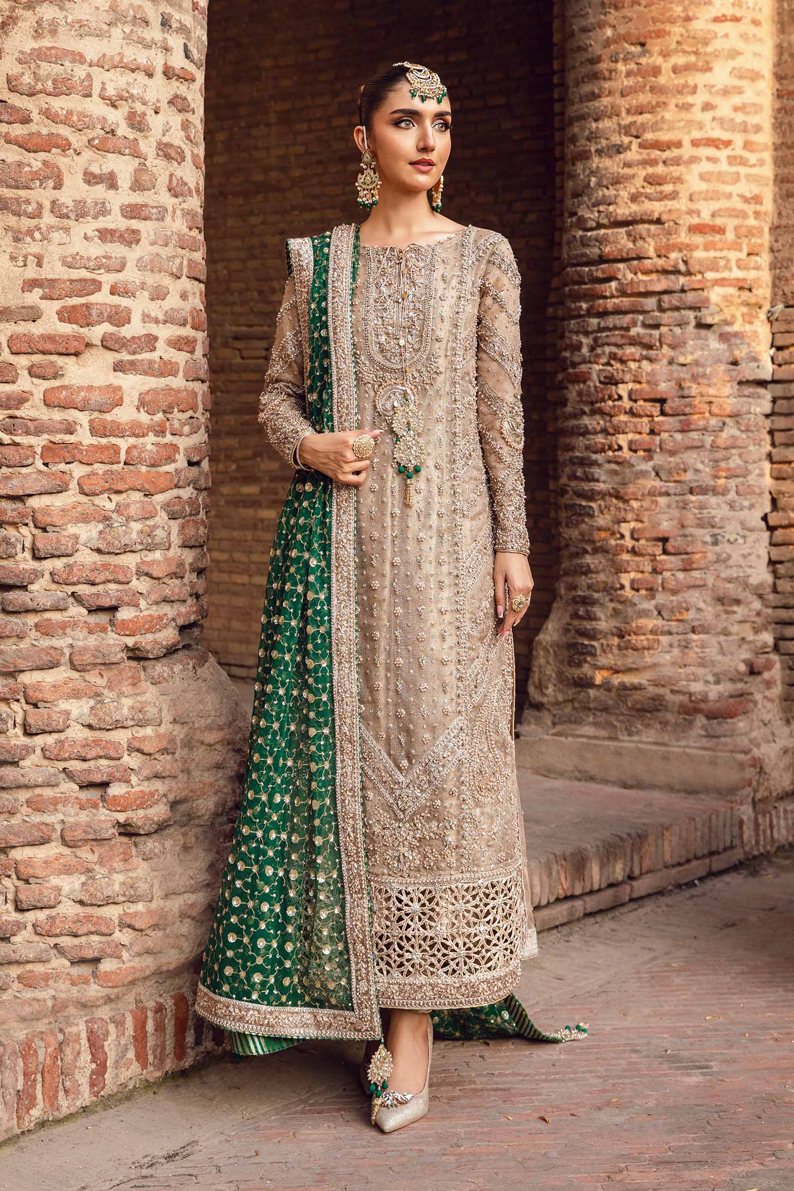 Pakistani Dull Gold Hand-Embellished Zari Net Salwar Kameez (3-Piece) - Image 1