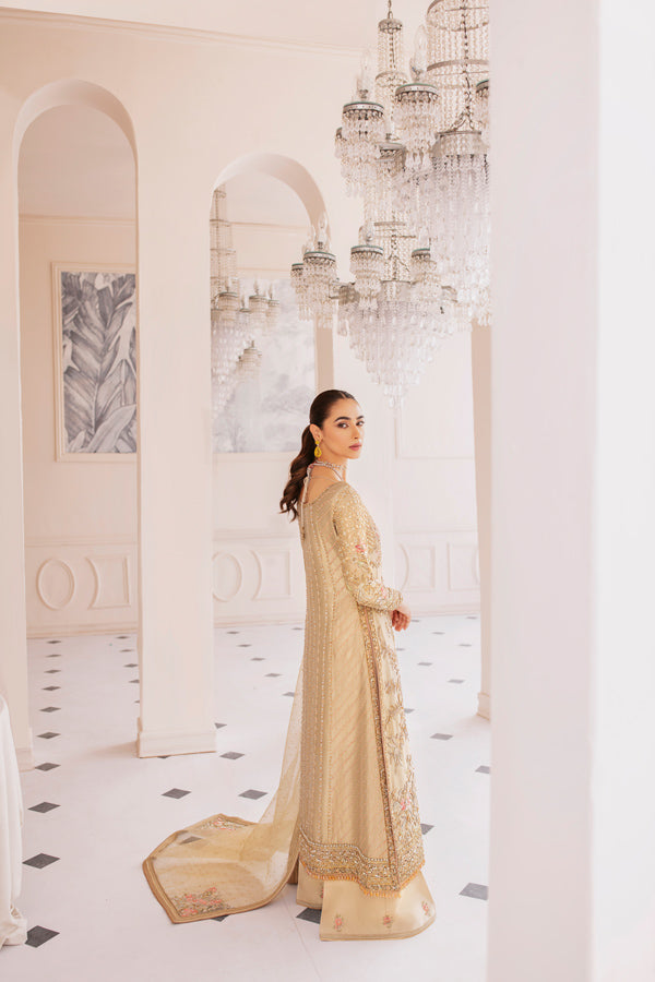 Gold Hand-Embellished Long Shirt Salwar Kameez (3-Piece) - Image 4