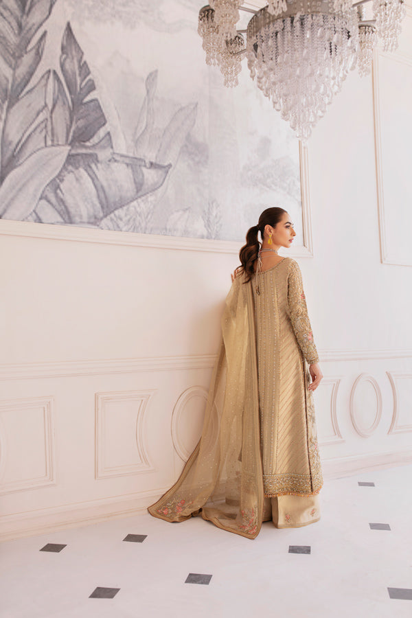Gold Hand-Embellished Long Shirt Salwar Kameez (3-Piece) - Image 5