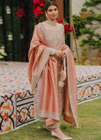 Rose Gold Zari Silk Bridal Salwar Kameez (3-Piece) - Image 4