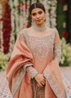 Rose Gold Zari Silk Bridal Salwar Kameez (3-Piece) - Image 5