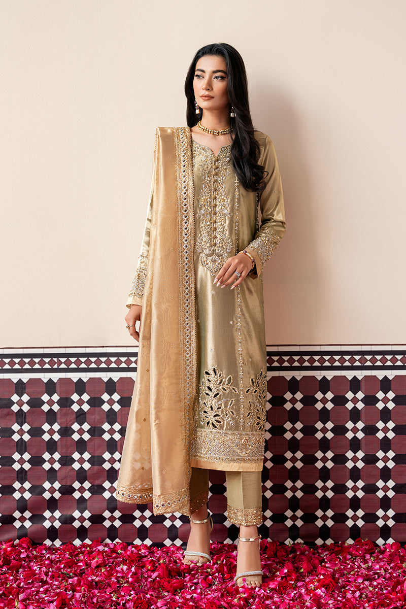 Gold & Silver Embellished Zari Silk Salwar Kameez (3-Piece) - Image 1