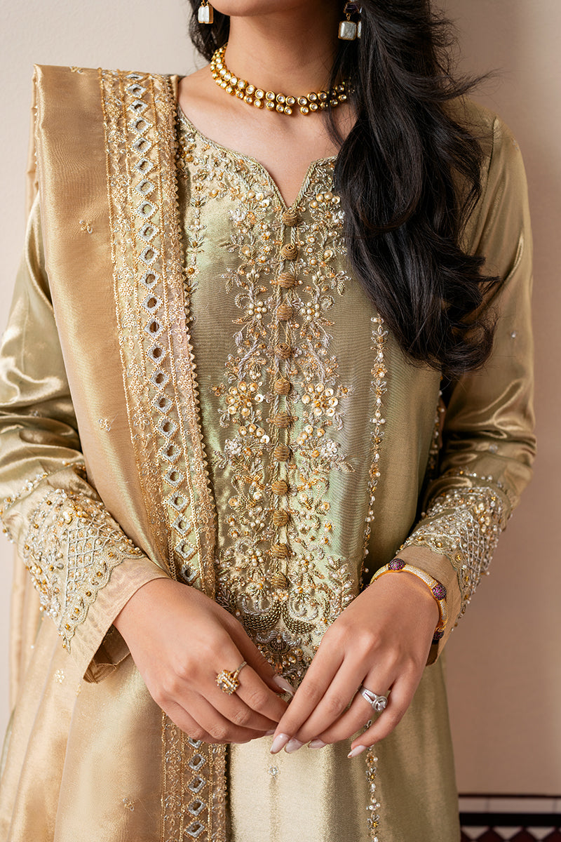 Gold & Silver Embellished Zari Silk Salwar Kameez (3-Piece) - Image 3