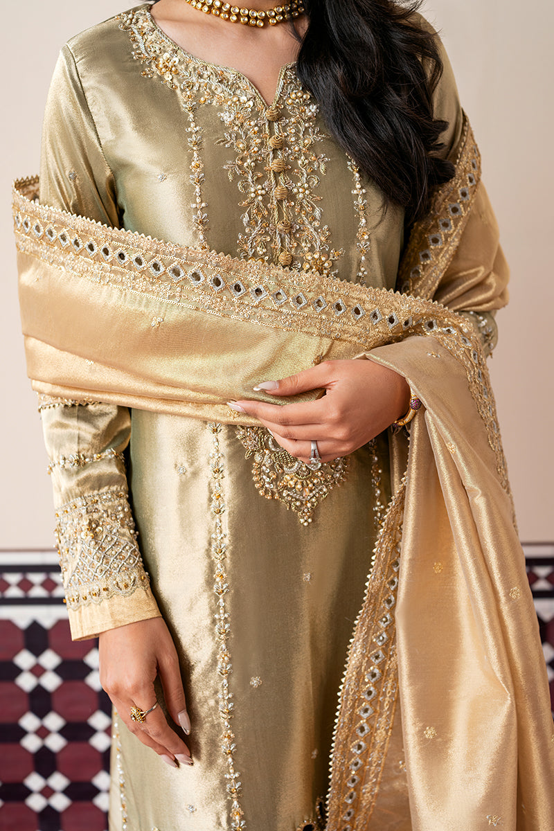 Gold & Silver Embellished Zari Silk Salwar Kameez (3-Piece) - Image 4