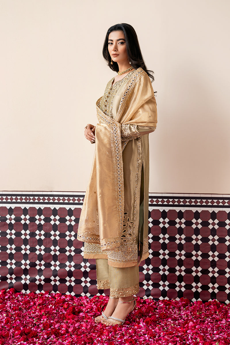 Gold & Silver Embellished Zari Silk Salwar Kameez (3-Piece) - Image 6