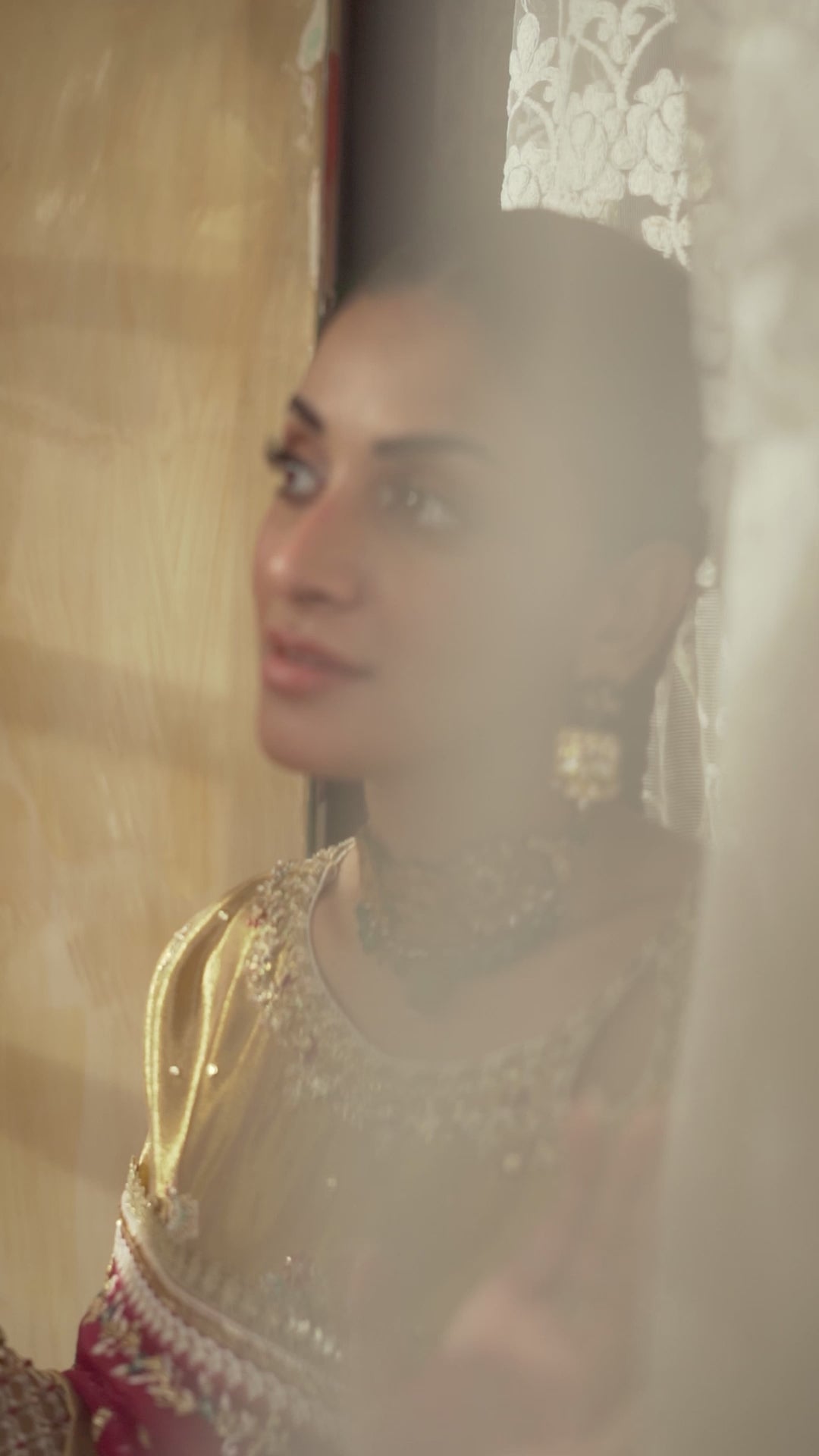 Pakistani Tobacco Gold Embroidered Zarri Silk Salwar Kameez (3-Piece) - Image 10