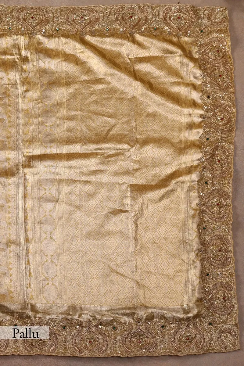 Gold Zari Woven Kanchipuram Tissue Saree (2-Piece) - Image 11