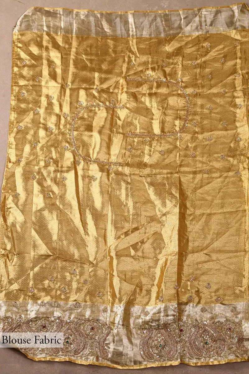 Gold Zari Woven Kanchipuram Tissue Saree (2-Piece) - Image 12