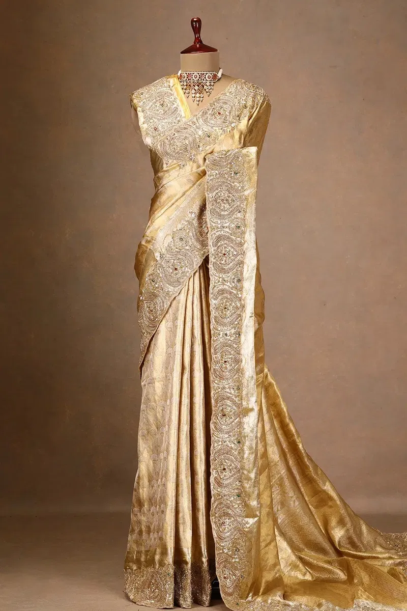 Gold Zari Woven Kanchipuram Tissue Saree (2-Piece) - Image 5