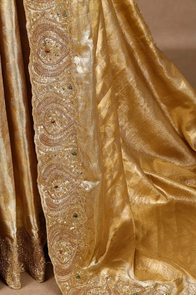 Gold Zari Woven Kanchipuram Tissue Saree (2-Piece) - Image 7