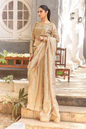 Gold Mukesh Lame Saree with Embellished Blouse (2-Piece) - Image 1