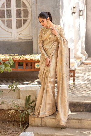 Gold Mukesh Lame Saree with Embellished Blouse (2-Piece) - Image 2