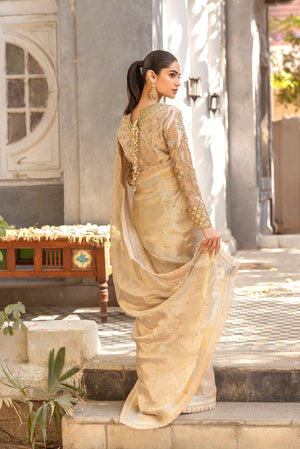 Gold Mukesh Lame Saree with Embellished Blouse (2-Piece) - Image 3