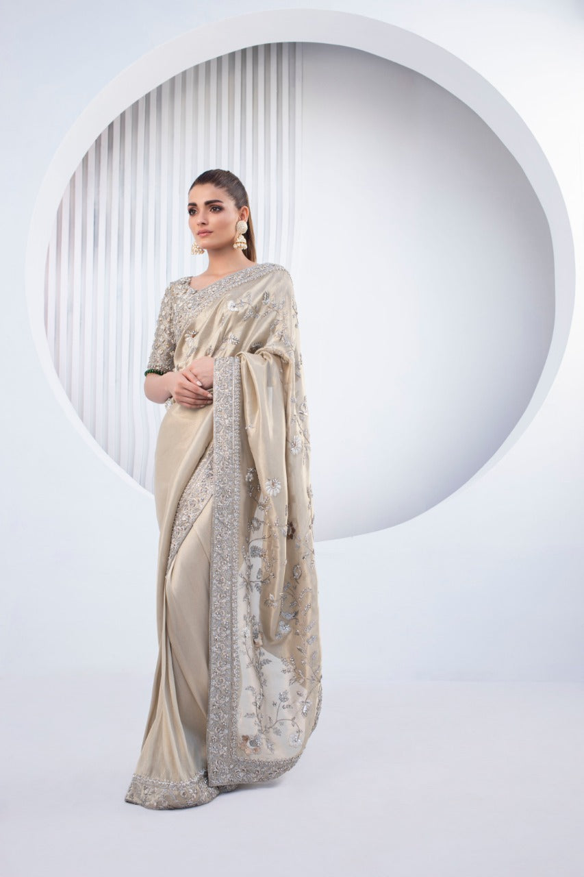 Pakistani Gold Zardozi Lame Tissue Saree (2-Piece) - Image 1