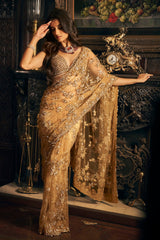 Indian Gold Embroidered Net Saree (2-Piece) - Image 2
