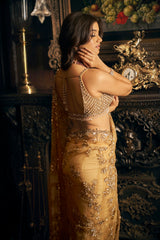 Indian Gold Embroidered Net Saree (2-Piece) - Image 4