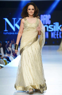 Gold Gota Embroidered Net Sari (1-Pc) - Image 1