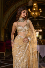 Gold Sequin Crystal Net Saree (2-Piece) - Image 3